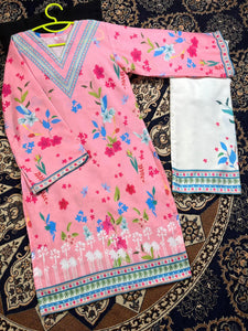 2 Pcs Girl's Cotton Embroidered Kurta And Pajama