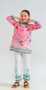 2 Pcs Girl's Cotton Embroidered Kurta And Pajama