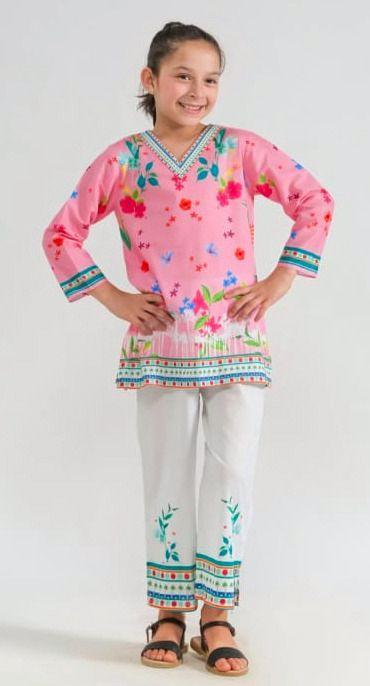 2 Pcs Girl's Cotton Embroidered Kurta And Pajama