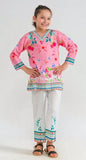 2 Pcs Girl's Cotton Embroidered Kurta And Pajama