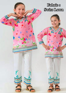 2 Pcs Girl's Cotton Embroidered Kurta And Pajama