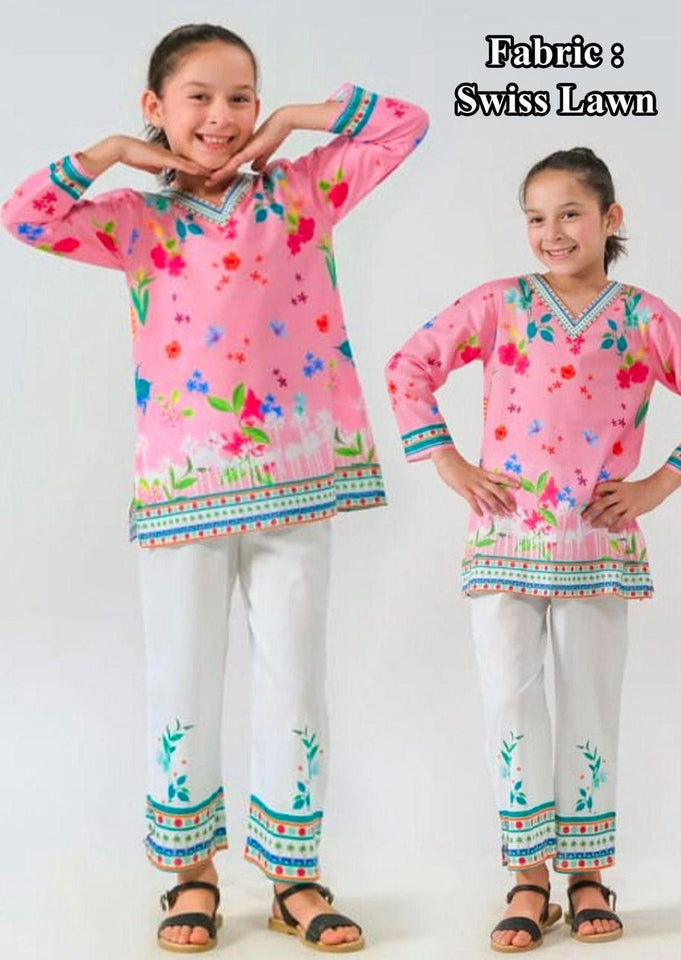 2 Pcs Girl's Cotton Embroidered Kurta And Pajama