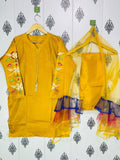 Women's Stitched Suit - 3 Pcs Set in Mustard Katan Silk