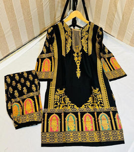 2 pcs Women’s Stitched Linen Block  Printed Suite