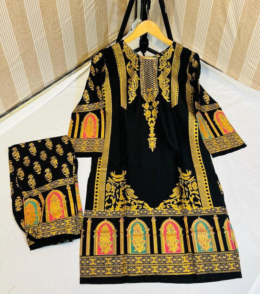 2 pcs Women’s Stitched Linen Block  Printed Suite