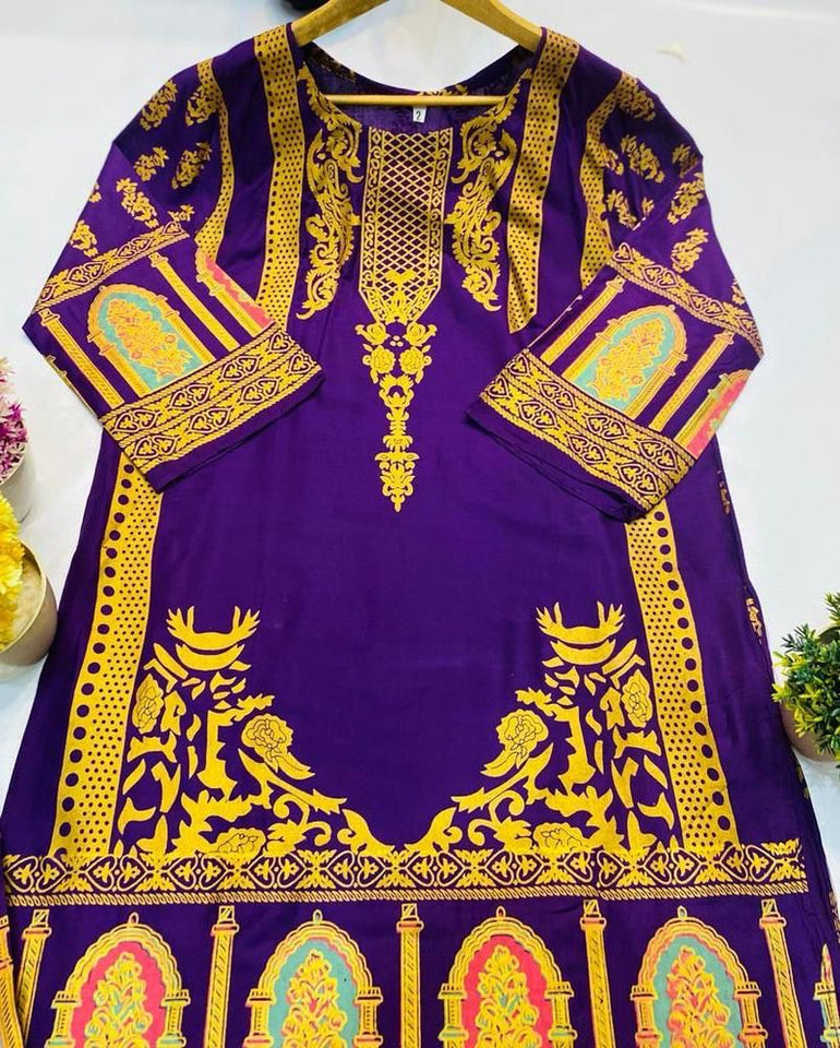 2 pcs Women’s Stitched Linen Block  Printed Suite