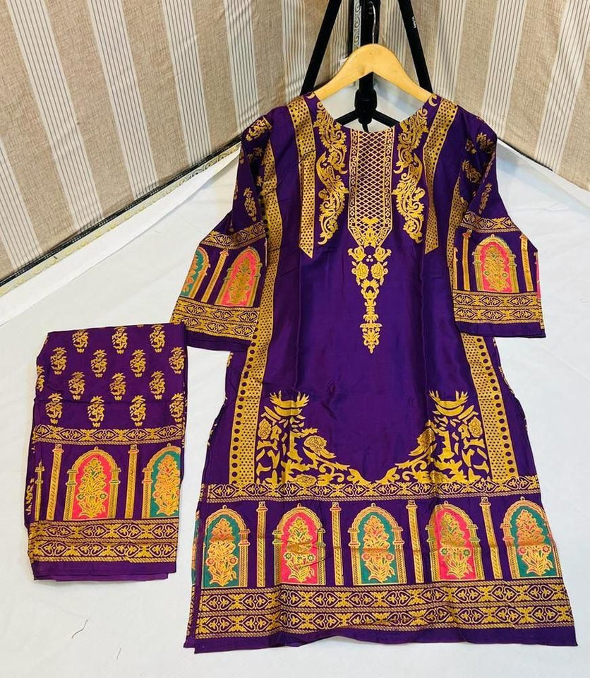 2 pcs Women’s Stitched Linen Block  Printed Suite