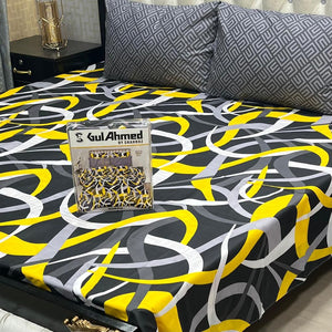 3 Pcs Cotton Salonica Printed Double Bedsheeet