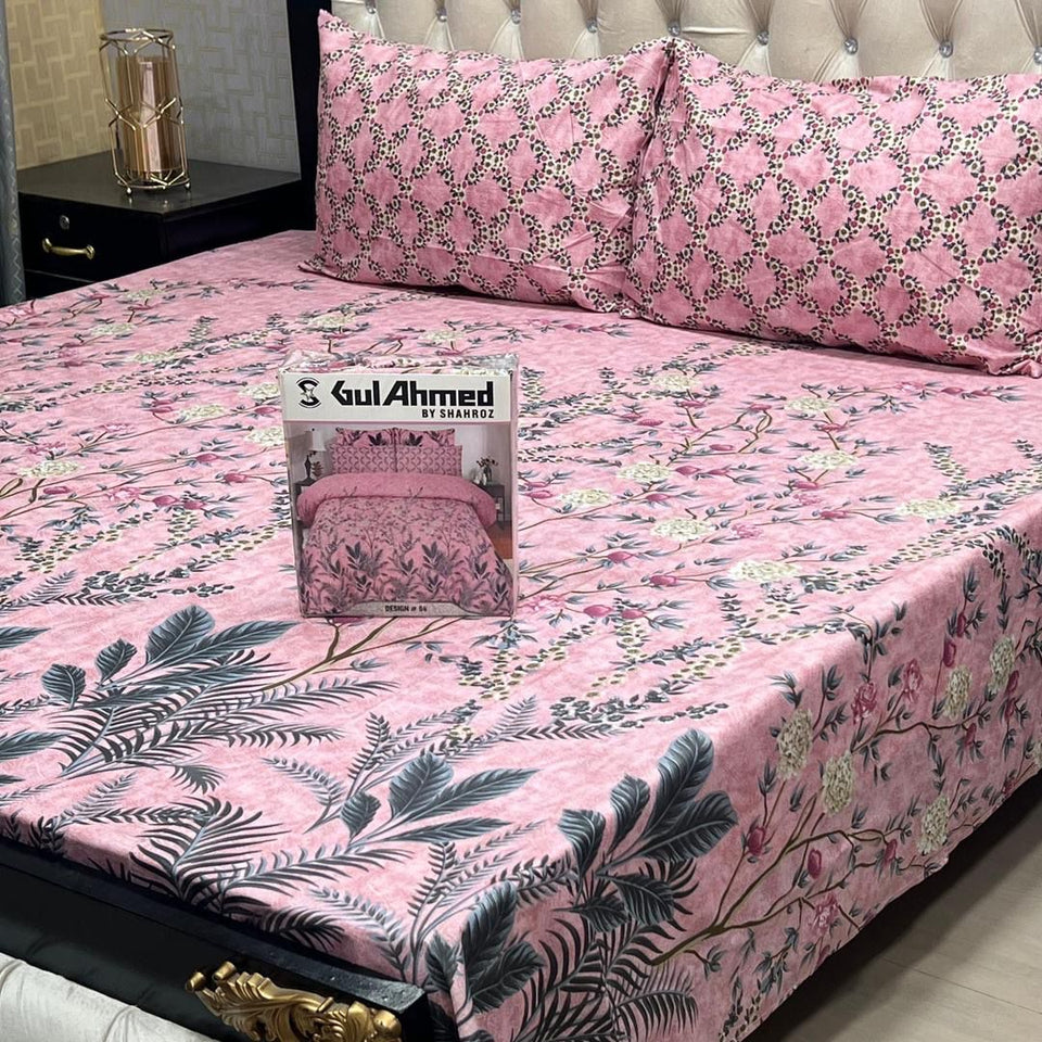 3 Pcs Cotton Salonica Printed Double Bedsheeet